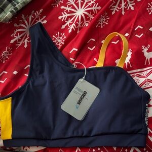 Gymshark Dark Blue and Yellow Sports Bra size Medium NWT